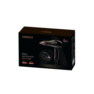 Фен Ardesto HD-Y120T, дорожній, 1200Вт, складна ручка, 2 швидкості, 2 темп. режими, чорний Фен Ardesto HD-Y120T, дорожній, 1200Вт, складна ручка, 2 швидкості, 2 темп. режими, чорний
