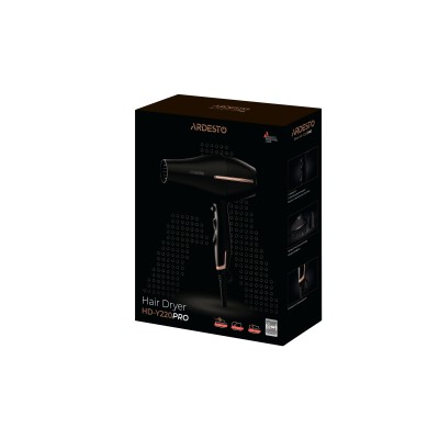 Фен Ardesto HD-Y220PRO, 1850-2200Вт, 2 швидкості, 3 темп.режими, дифузор,чорний+золото Фен Ardesto HD-Y220PRO, 1850-2200Вт, 2 швидкості, 3 темп.режими, дифузор,чорний+золото