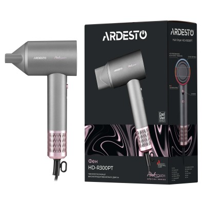 Фен Ardesto Pink Touch, 1600Вт, 2 швидкості, 3темп.режими, іонізація, дифузор, магнітні насадки, сірий+рожевий (HD-R300PT) Фен Ardesto Pink Touch, 1600Вт, 2 швидкості, 3темп.режими, іонізація, дифузор, магнітні насадки, сірий+рожевий (HD-R300PT)