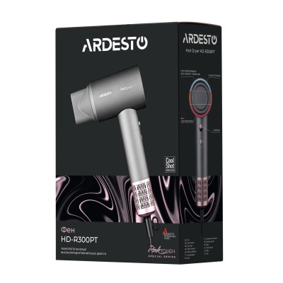 Фен Ardesto Pink Touch, 1600Вт, 2 швидкості, 3темп.режими, іонізація, дифузор, магнітні насадки, сірий+рожевий (HD-R300PT) Фен Ardesto Pink Touch, 1600Вт, 2 швидкості, 3темп.режими, іонізація, дифузор, магнітні насадки, сірий+рожевий (HD-R300PT)