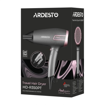 Фен Ardesto Pink Touch, 2000Вт, 2 швидкості, 2 темп.режими, складана ручка, сірий+рожевий (HD-R350PT) Фен Ardesto Pink Touch, 2000Вт, 2 швидкості, 2 темп.режими, складана ручка, сірий+рожевий (HD-R350PT)