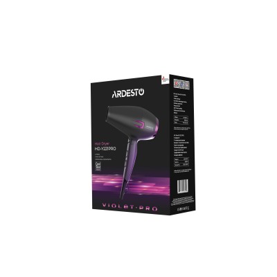 Фен Ardesto Violet PRO HD-Y221PRO ,1750-2100Вт, 2 швидкості, 3темп.режими,дифузор, чорний Фен Ardesto Violet PRO HD-Y221PRO ,1750-2100Вт, 2 швидкості, 3темп.режими,дифузор, чорний