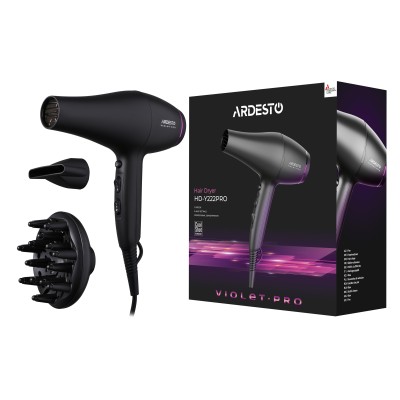 Фен Ardesto Violet PRO HD-Y222PRO, 1850-2200Вт, 2 швидкості, 3темп.режима, дифузор, чорний Фен Ardesto Violet PRO HD-Y222PRO, 1850-2200Вт, 2 швидкості, 3темп.режима, дифузор, чорний