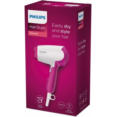 Фен Philips DryCare Essential дорожній, 1400Вт, 2 режими, хол. обдув, рожевий (BHD003/00) Фен Philips DryCare Essential дорожній, 1400Вт, 2 режими, хол. обдув, рожевий (BHD003/00)
