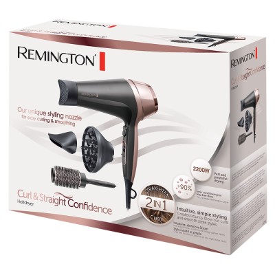 Фен Remington Curl&Straight Confidence, 2200Вт, 3 режими, дифузор,гребінець,іоніз-я, хол. обдув, чорно-беж (D5706)