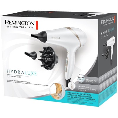 Фен Remington HydraLuxe, 2300Вт, 3 режими, дифузор, іоніз-я, хол. обдув, білий (AC8901)