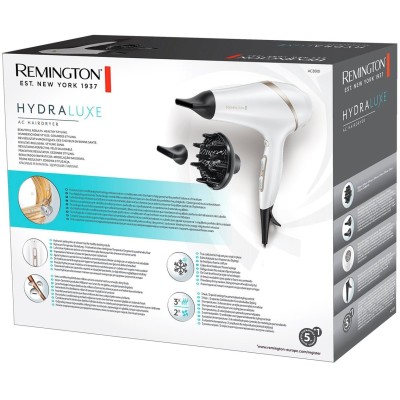 Фен Remington HydraLuxe, 2300Вт, 3 режими, дифузор, іоніз-я, хол. обдув, білий (AC8901)