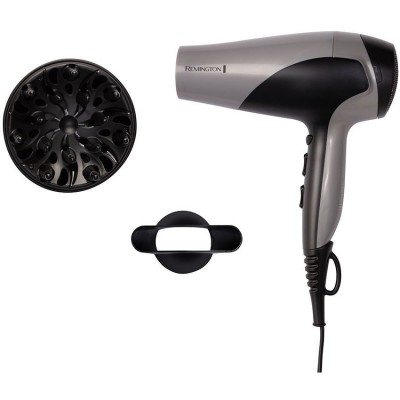 Фен Remington Ionic Dry, 2200Вт, 3 режими, дифузор,турмалинова іоніз-я, хол. обдув, сіро-чорний (D3190S) Фен Remington Ionic Dry, 2200Вт, 3 режими, дифузор,турмалинова іоніз-я, хол. обдув, сіро-чорний (D3190S)