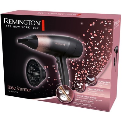 Фен Remington Rose Shimmer, 2200Вт, 3 режими, дифузор, іоніз-я, хол. обдув, чорно-рожевий (D5305) Фен Remington Rose Shimmer, 2200Вт, 3 режими, дифузор, іоніз-я, хол. обдув, чорно-рожевий (D5305)