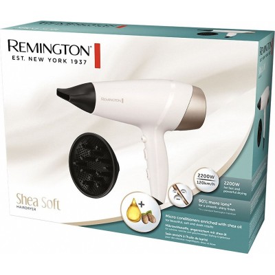 Фен Remington Shea Soft, 2200Вт, 3 режими, дифузор,турмалінова іоніз-я, хол. обдув, біло-золотий (D4740) Фен Remington Shea Soft, 2200Вт, 3 режими, дифузор,турмалінова іоніз-я, хол. обдув, біло-золотий (D4740)