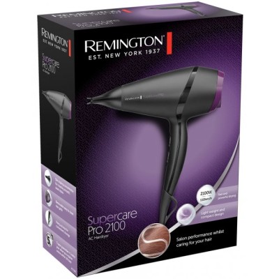 Фен Remington Supercare PRO 2100 AC motor, 2100Вт, 3 режими, іоніз-я, хол. обдув, чорний (AC7100)