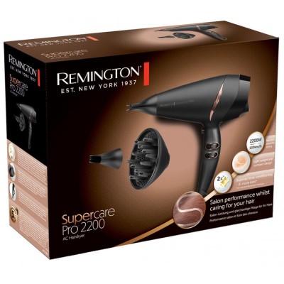Фен Remington Supercare PRO 2200 AC motor, 2200Вт, 3 режими, дифузор, іоніз-я, хол. обдув, чорний (AC7200) Фен Remington Supercare PRO 2200 AC motor, 2200Вт, 3 режими, дифузор, іоніз-я, хол. обдув, чорний (AC7200)