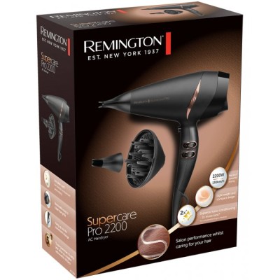 Фен Remington Supercare PRO 2200 AC motor, 2200Вт, 3 режими, дифузор, іоніз-я, хол. обдув, чорний (AC7200) Фен Remington Supercare PRO 2200 AC motor, 2200Вт, 3 режими, дифузор, іоніз-я, хол. обдув, чорний (AC7200)