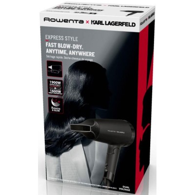 Фен Rowenta Karl Lagerfeld Express Style дорожній, 1600Вт, 2 режими, хол. обдув, складна ручка, чорний (CV184LF0) Фен Rowenta Karl Lagerfeld Express Style дорожній, 1600Вт, 2 режими, хол. обдув, складна ручка, чорний (CV184LF0)
