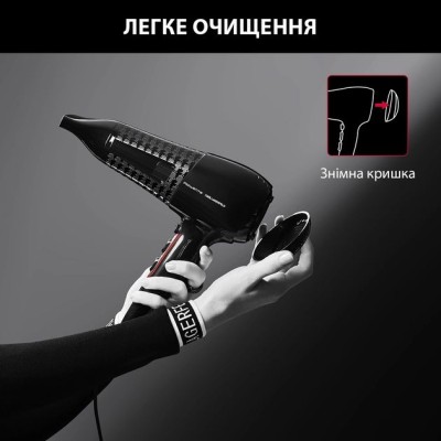 Фен Rowenta x Karl Lagerfeld Powerline, 2100Вт, 3 режими, дифузор, іоніз-я, хол. обдув, чорний (CV591LF0)