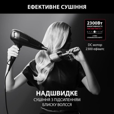Фен Rowenta x Karl Lagerfeld Powerline, 2100Вт, 3 режими, дифузор, іоніз-я, хол. обдув, чорний (CV591LF0)