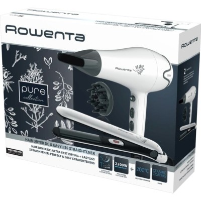 Фен+випрямляч Rowenta набір Pure Collection, 2200Вт, 2 режими, дифузор, щипці для волосся(200°С, кераміка), біло-чорний (YD3057F Фен+випрямляч Rowenta набір Pure Collection, 2200Вт, 2 режими, дифузор, щипці для волосся(200°С, кераміка), біло-чорний (YD3057F