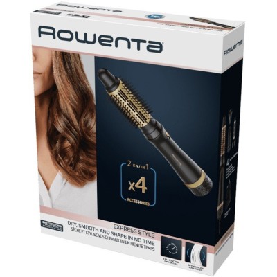 Фен-щітка Rowenta Express Style, 800Вт, 3 режими, іоніз-я, хол. обдув, кераміка, турмалін, чорно-золотий (CF6330F0)