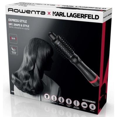 Фен-щітка Rowenta x Karl Lagerfeld Express Style, 800Вт, 3 режими, іоніз-я, чохол, чорний (CF635LF0) Фен-щітка Rowenta x Karl Lagerfeld Express Style, 800Вт, 3 режими, іоніз-я, чохол, чорний (CF635LF0)