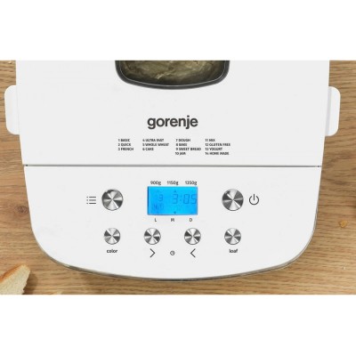 Хлібопічка Gorenje 750Вт, програм-14, макс.вага -1.350кг, форма прямокутник, пластик, білий (BM1350W) Хлібопічка Gorenje 750Вт, програм-14, макс.вага -1.350кг, форма прямокутник, пластик, білий (BM1350W)