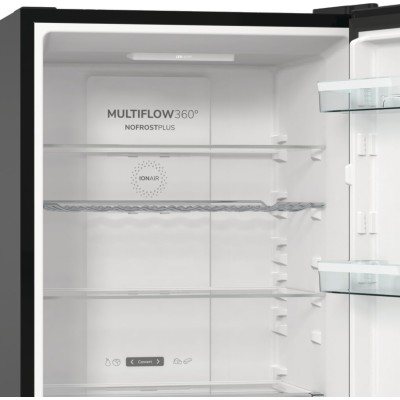 Холодильник Gorenje NRK619EABXL4 з нижн. мороз. камерою, 185х60х60см, 2 дв., Х- 204л, М- 96л, A+, NoFrost Plus, Fresh zone, чорн