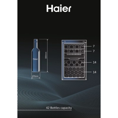 Холодильник Haier для вина, 82x49.7х58.5, холод.відд.-106л, зон - 2, бут-42, ST, дисплей, чорний (HWS42GDAU1)