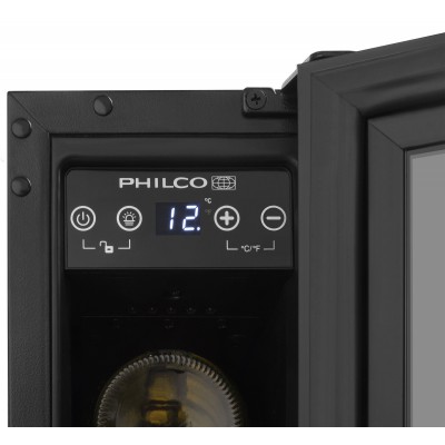 Холодильник Philco для вина, 81.3х57х52.5, холод.відд.-26л, зон - 1, бут-6, диспл, підсвітка, чорний (PW6GBI)