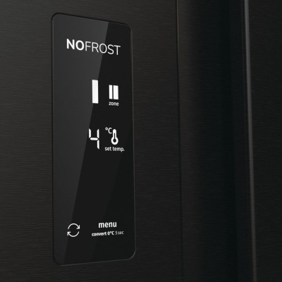 Холодильник SBS Gorenje, 179х67х92см, 2 двері, 356(191)л, А++, NF+, Інв., Зона св-ті, Зовн. Диспл, чорний (NRR9185EABXL)