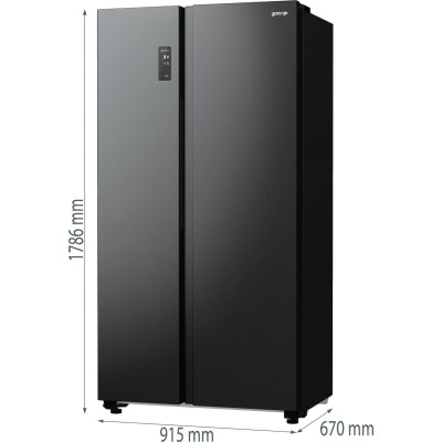 Холодильник SBS Gorenje, 179х67х92см, 2 двері, 356(191)л, А++, NF+, Інв., Зона св-ті, Зовн. Диспл, чорний (NRR9185EABXL)