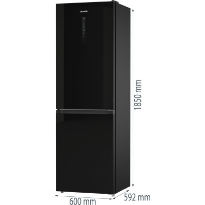 Холодильник з нижн. мороз. камерою Gorenje, 185х60х60см, 2 двері, 204(96)л, А++, NoFrost+ , LED дисплей, Зона св-ті, чорний (NRK