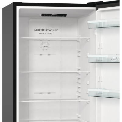 Холодильник з нижн. мороз. камерою Gorenje, 200х60х60см, 2 двері, 235( 96)л, А++, NoFrost+ , LED дисплей, Зона св-ті, чорний (NR Холодильник з нижн. мороз. камерою Gorenje, 200х60х60см, 2 двері, 235( 96)л, А++, NoFrost+ , LED дисплей, Зона св-ті, чорний (NR