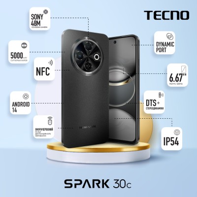 Смартфон TECNO Spark 30C (KL5n) 6/128GB Orbit Black Смартфон TECNO Spark 30C (KL5n) 6/128GB Orbit Black
