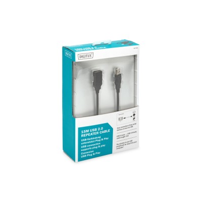 Подовжувач DIGITUS USB 2.0 Active Cable, A/M-A/F, 15м, чорний (DA-73101) Подовжувач DIGITUS USB 2.0 Active Cable, A/M-A/F, 15м, чорний (DA-73101)