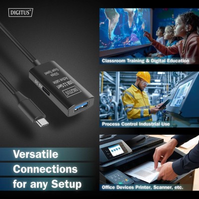 Подовжувач DIGITUS USB 3.2 Gen1 Active Cable 5G, C/M-A/F, 5м, чорний (DA-73110) Подовжувач DIGITUS USB 3.2 Gen1 Active Cable 5G, C/M-A/F, 5м, чорний (DA-73110)