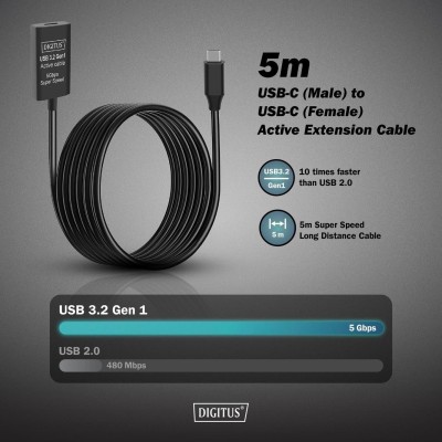 Подовжувач DIGITUS USB 3.2 Gen1 Active Cable 5G, C/M-C/F, 10м, чорний (DA-73109) Подовжувач DIGITUS USB 3.2 Gen1 Active Cable 5G, C/M-C/F, 10м, чорний (DA-73109)
