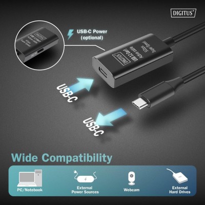 Подовжувач DIGITUS USB 3.2 Gen1 Active Cable 5G, C/M-C/F, 10м, чорний (DA-73109) Подовжувач DIGITUS USB 3.2 Gen1 Active Cable 5G, C/M-C/F, 10м, чорний (DA-73109)