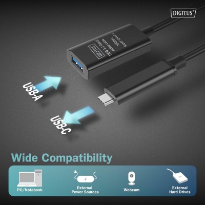 Подовжувач DIGITUS USB 3.2 Gen2 Active Cable 10G, C/M-A/F, 5м, чорний (DA-73113) Подовжувач DIGITUS USB 3.2 Gen2 Active Cable 10G, C/M-A/F, 5м, чорний (DA-73113)