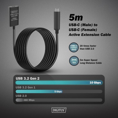 Подовжувач DIGITUS USB 3.2 Gen2 Active Cable 10G, C/M-C/F, 5м, чорний (DA-73112) Подовжувач DIGITUS USB 3.2 Gen2 Active Cable 10G, C/M-C/F, 5м, чорний (DA-73112)