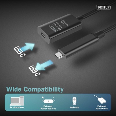 Подовжувач DIGITUS USB 3.2 Gen2 Active Cable 10G, C/M-C/F, 5м, чорний (DA-73112) Подовжувач DIGITUS USB 3.2 Gen2 Active Cable 10G, C/M-C/F, 5м, чорний (DA-73112)
