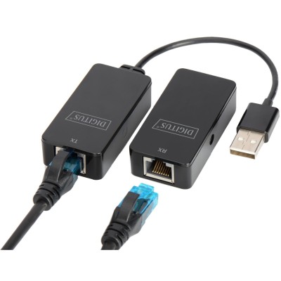 Подовжувач DIGITUS USB, USB 2.0, для використання з кабелем Cat5/5e/6 UTP, STP або SFT, до 50 м, чорний (DA-70141) Подовжувач DIGITUS USB, USB 2.0, для використання з кабелем Cat5/5e/6 UTP, STP або SFT, до 50 м, чорний (DA-70141)