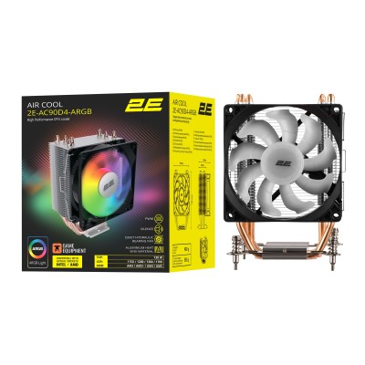 Процесорний кулер 2E GAMING Air Cool AC90D4-ARGB, LGA1851, 1700, 1200, 1366, 115x, AM5, AM4, AM3, AM3+, 4pin PWM, TDP 130W
