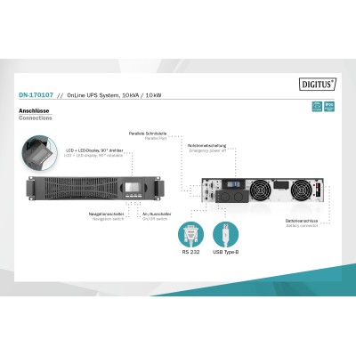 Силовий блок ДБЖ DIGITUS 10kVA/10kW, RTU2, LCD, RS232, USB, Hardwire In/Out (DN-170107) Силовий блок ДБЖ DIGITUS 10kVA/10kW, RTU2, LCD, RS232, USB, Hardwire In/Out (DN-170107)