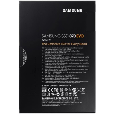 Твердотільний запам’ятовувальний пристрій накопичувач (SSD) SATA2.5" 2TB 6GB/S 870 EVO MZ-77E2T0B/EU SAMSUNG Твердотільний запам’ятовувальний пристрій накопичувач (SSD) SATA2.5" 2TB 6GB/S 870 EVO MZ-77E2T0B/EU SAMSUNG