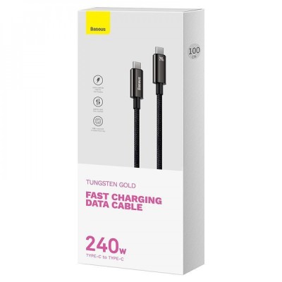Cable Baseus Tungsten Gold Type-C To Type-C 240W (CAWJ040001) 1m Black Cable Baseus Tungsten Gold Type-C To Type-C 240W (CAWJ040001) 1m Black