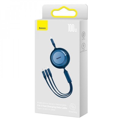 Кабель Baseus Bright Mirror 2 Series 3-in-1 (Micro USB+Lightning+Type-C) 100W (1.1m) Blue Кабель Baseus Bright Mirror 2 Series 3-in-1 (Micro USB+Lightning+Type-C) 100W (1.1m) Blue