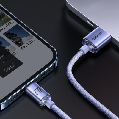 Кабель Baseus Crystal Shine Series Fast Charging Data USB кабель USB To IP 2.4A 1.2m (CAJY000005) Purple Кабель Baseus Crystal Shine Series Fast Charging Data USB кабель USB To IP 2.4A 1.2m (CAJY000005) Purple