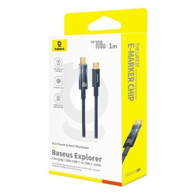 Кабель Baseus Explorer Series Auto Power-Off Type-C To Type-C 100W (1m) (P10319703111-00) Black