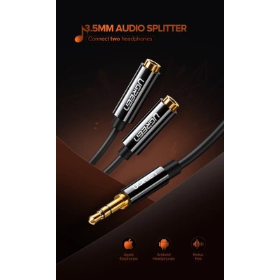 Кабель UGREEN AV134 3.5mm Male To 2 Female Audio Cable 25cm Black (20816) Кабель UGREEN AV134 3.5mm Male To 2 Female Audio Cable 25cm Black (20816)