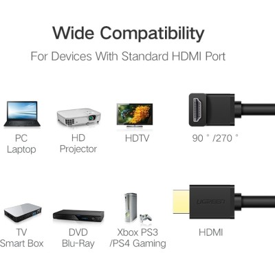 Кабель UGREEN HD103 HDMI Cable Right Angle 90 Degree 1m (10172) Black Кабель UGREEN HD103 HDMI Cable Right Angle 90 Degree 1m (10172) Black