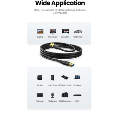 Кабель UGREEN US128 USB-A 3.0 Male To Male Cable 2m Black (10371)